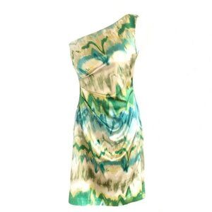 Kay Unger Sleeveless Pastel Watercolor One Shoulder Cocktail Dress 4